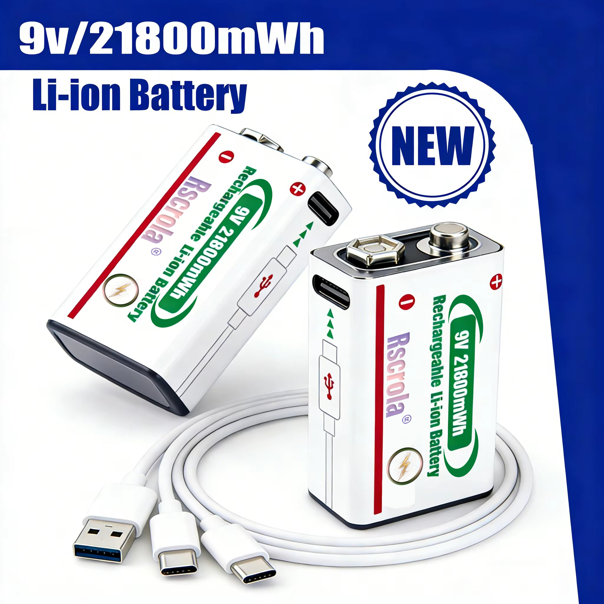 Smoke Detector Interconnected - 21800mWh High Capacity Long-Lasting 9V Rechargeable